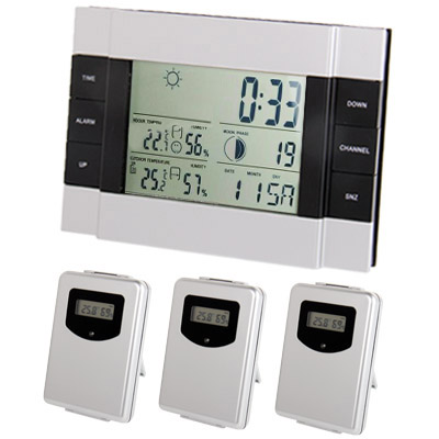 Wireless Weather Station RF Indoor Outdoor Temperature Clock with 3 Remote Sensor - Click Image to Close